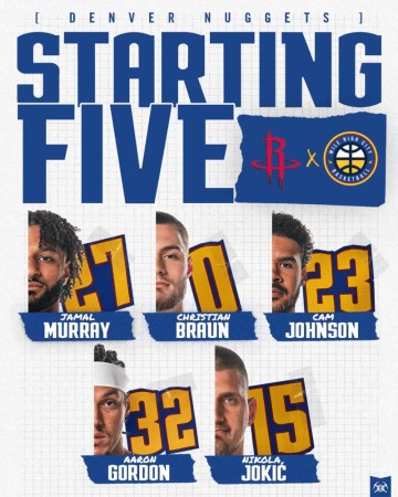 掘金首发：默里、布劳恩、约翰逊、阿龙-戈登、约基奇